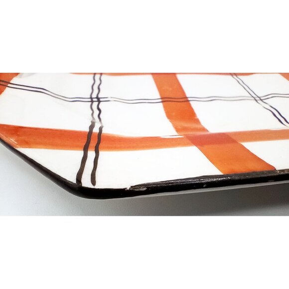 Red Plaid Serving Tray Takito Company Vintage Hand Painted Japan 10.25 In Crazed - Picture 14 of 16